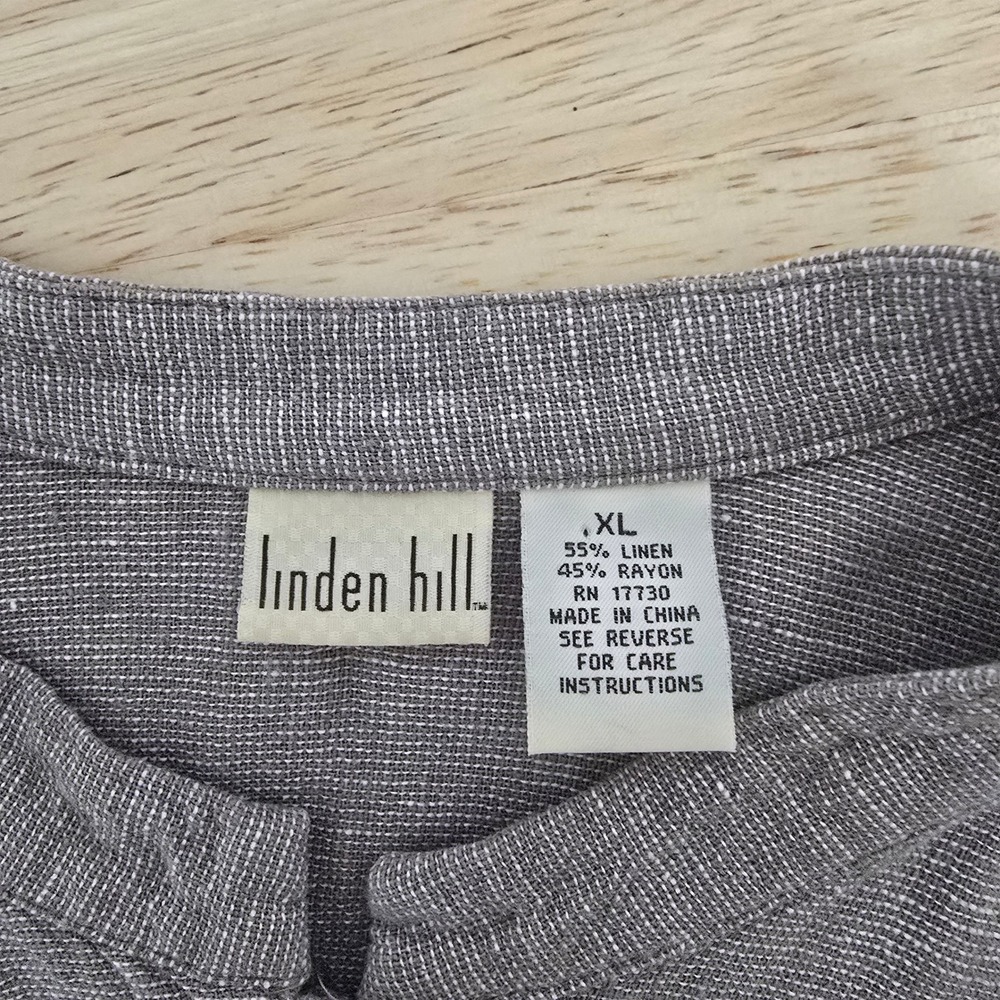 Linden Hill‎ Womens XL Linen Blend Button Up Blouse Mandarin Collar Taupe Gray - Picture 3 of 7